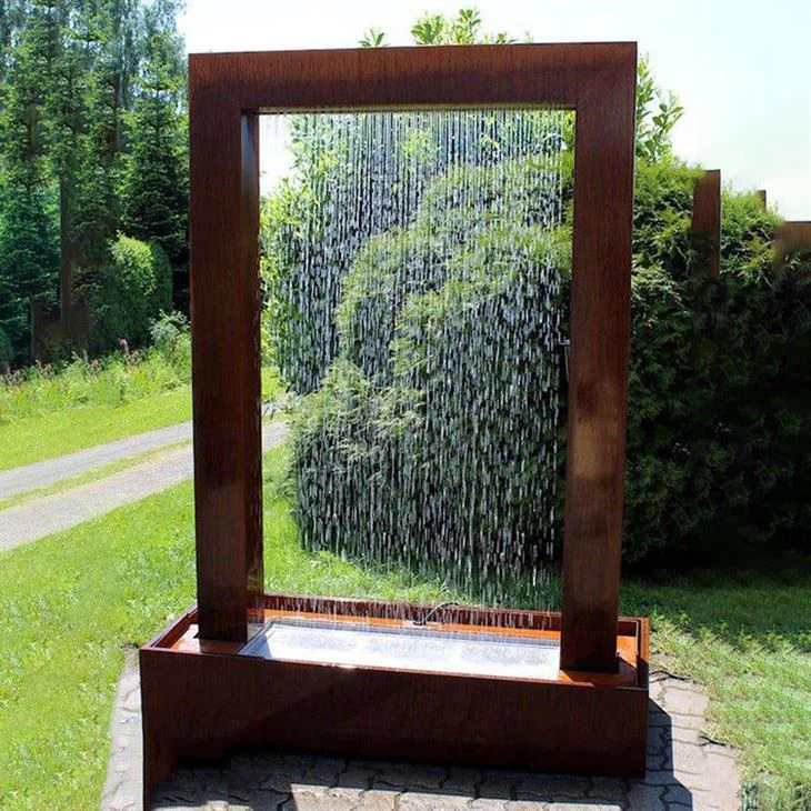Elegant Corten Steel Outdoor Water Feature With Cascading Water Effect
