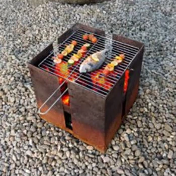 Rustic Corten Steel Outdoor Fire Cube